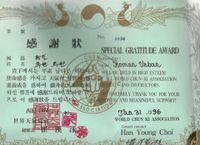 Special Gratidute Award Hapkido World Chun Ki Do Association